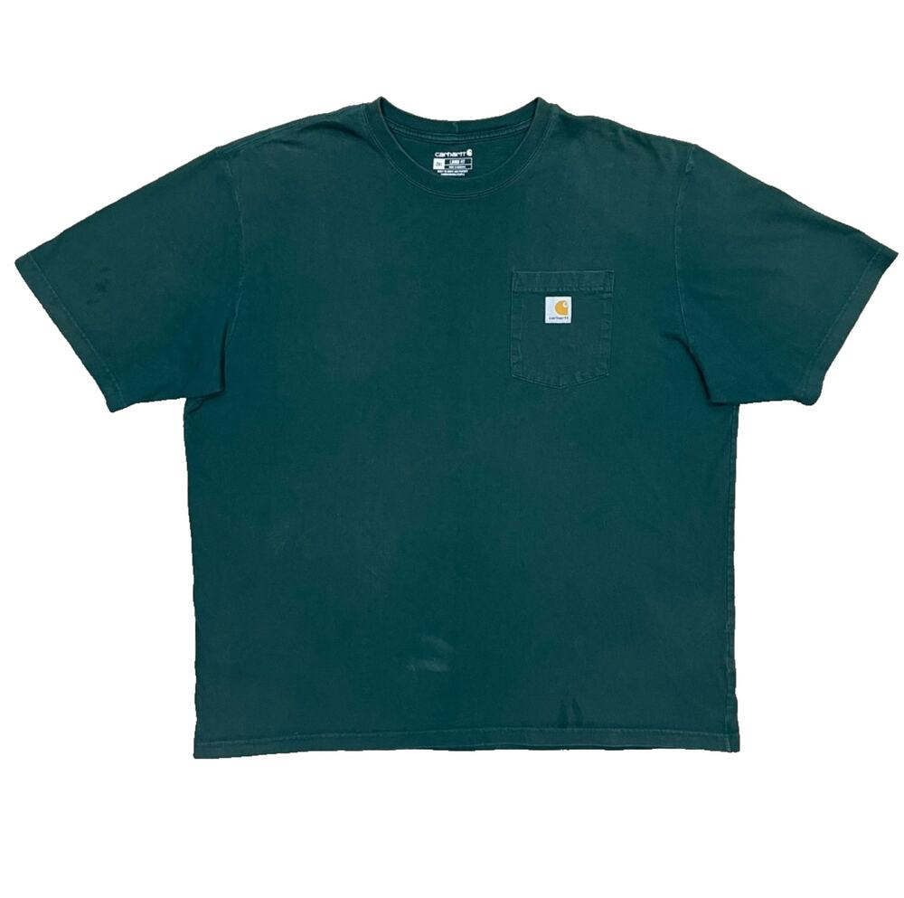 Carhartt Pocket T-Shirt Men 2XL Workwear Utility Distressed K87 Green Loose Fit